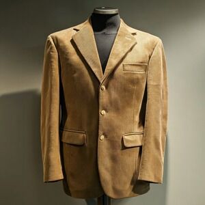 Lands End Tan 3-Button Corduroy Blazer 42R Classic Preppy Academia Sport Coat